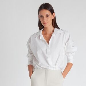 LAFATA NYC Frankie Dobby Stripe White Cotton Shirt S